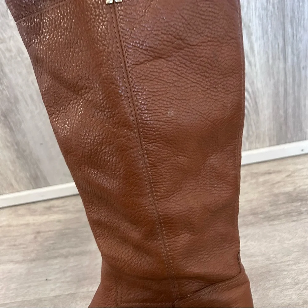 Tory Burch Jolie Tall Riding Boots Womens 9.5  Brown Pebbled Leather Equestrian